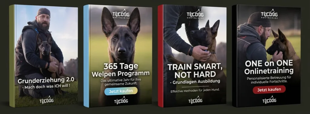 Online-Hundekurse von TecDog: Grunderziehung 2.0, 365 Tage Welpen Programm, Train Smart Not Hard und ONE on ONE Onlinetraining